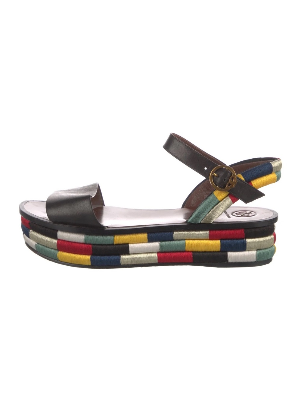 Tory Burch Camilla platform sandal w/stitched colorful bottom and leather upper - Picture 3 of 13